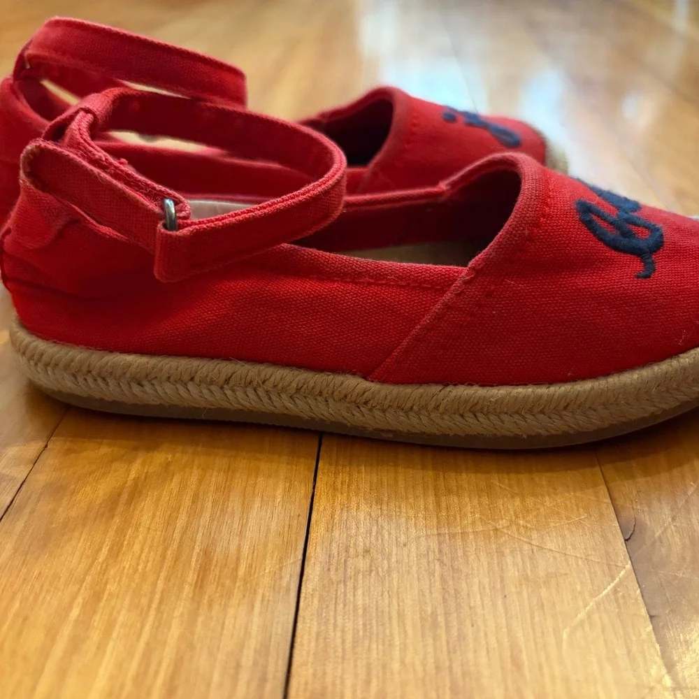 Gymboree Girls Red Canvas Bon Jour Embroidered Espadrille Ankle Strap Shoes 9